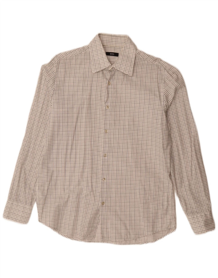 Hugo Boss Mens Shirt Size 41 16 Large White Check Cotton