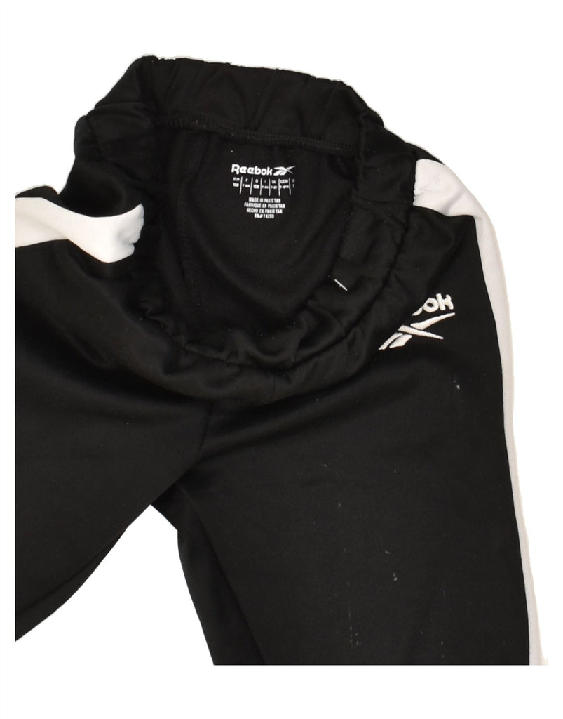 REEBOK Boys Graphic Tracksuit Trousers Joggers 7-8 Years Black Colourblock | Vintage Reebok | Thrift | Second-Hand Reebok | Used Clothing | Messina Hembry 