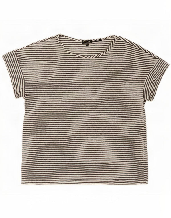 Massimo Dutti Womens Oversized T-Shirt Top UK 14 Medium Grey Pinstripe