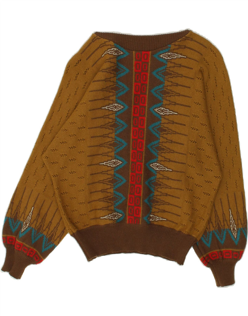 VINTAGE Womens Boat Neck Jumper Sweater UK 18 XL Brown Acrylic Aztec | Vintage Vintage | Thrift | Second-Hand Vintage | Used Clothing | Messina Hembry 