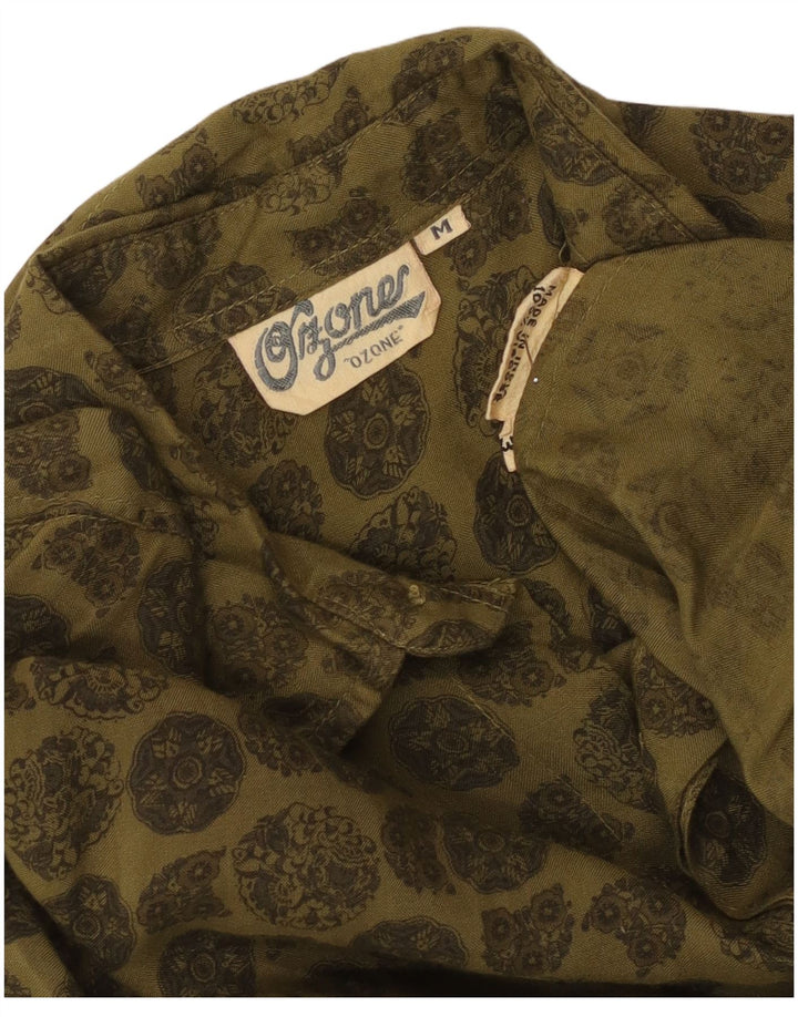 Ozone Mens Shirt Medium Green Geometric Viscose