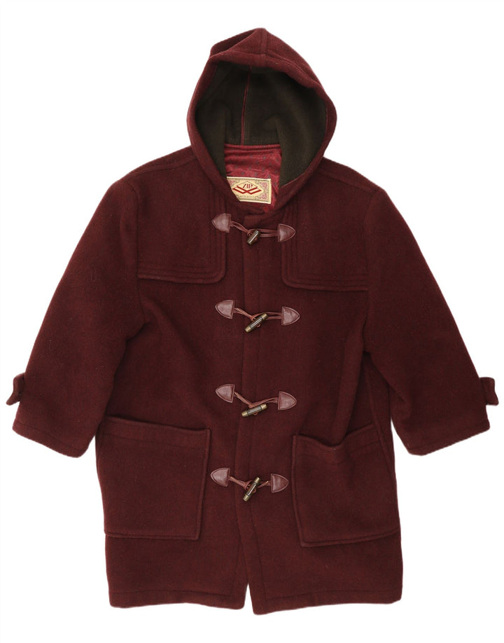 Zip Mens Hooded Duffle Coat IT 38 Medium Burgundy Wool