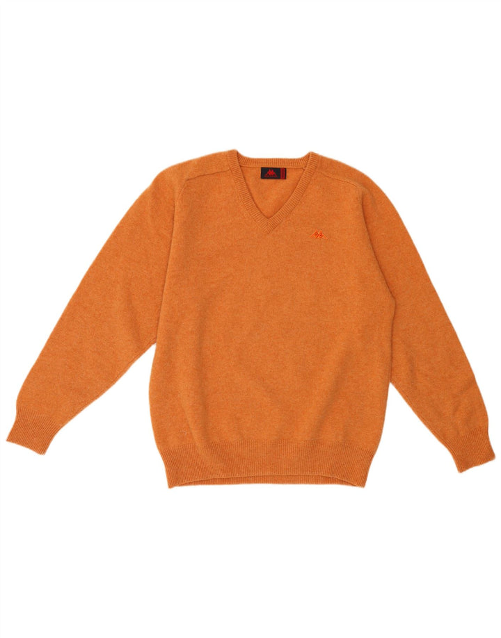KAPPA Mens V-Neck Jumper Sweater Medium Orange Wool