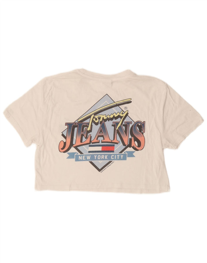 TOMMY HILFIGER Womens Crop Graphic T-Shirt Top UK 10 Small White