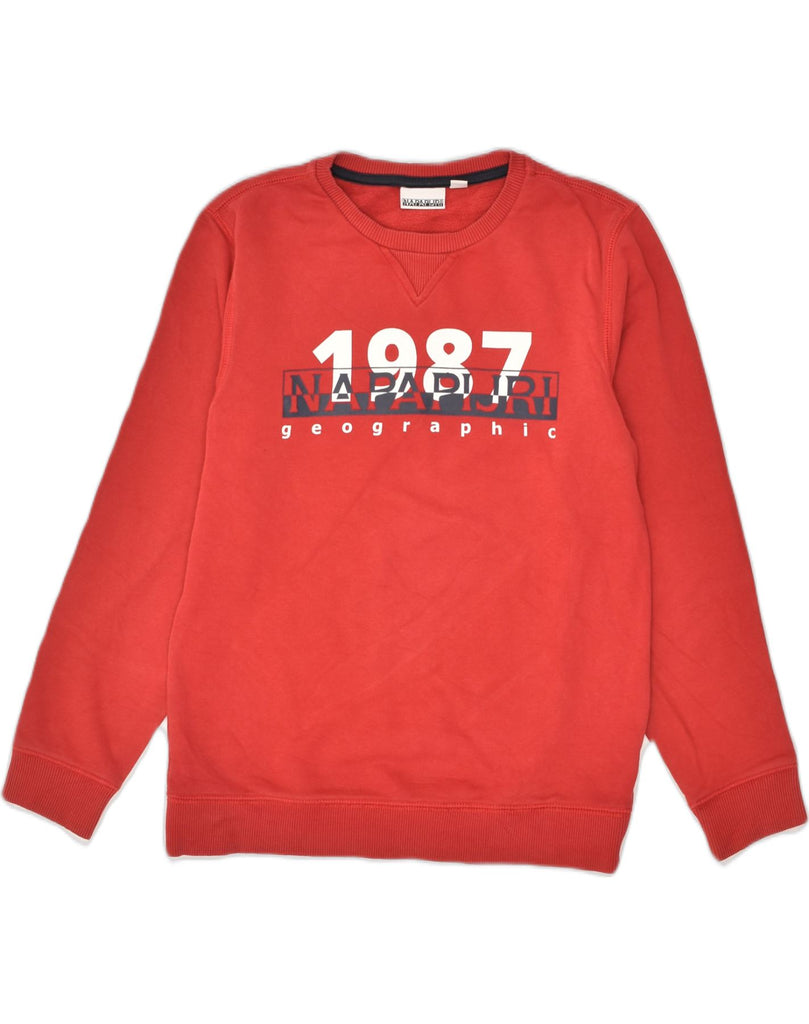 NAPAPIJRI Boys Graphic Sweatshirt Jumper 11-12 Years Red Cotton | Vintage Napapijri | Thrift | Second-Hand Napapijri | Used Clothing | Messina Hembry 