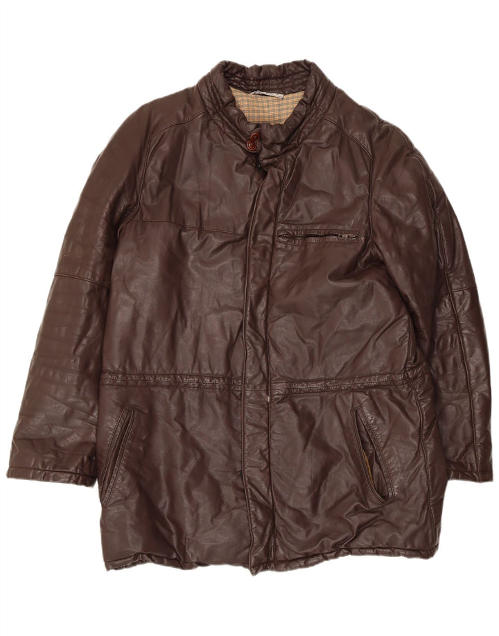 Monpel Mens Leather Jacket IT 48 Medium Brown Leather