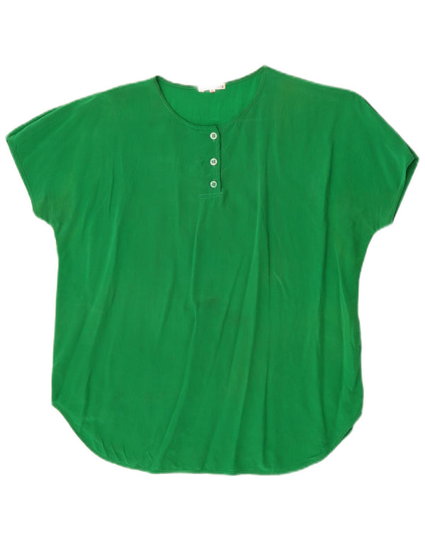 Vintage Womens Short Sleeve Blouse Top UK 18 XL Green Silk