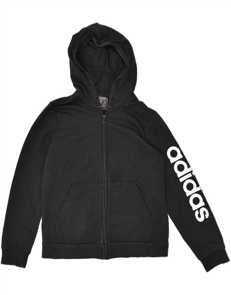 ADIDAS Womens Graphic Zip Hoodie Sweater UK 16/18 Large Black Cotton | Vintage Adidas | Thrift | Second-Hand Adidas | Used Clothing | Messina Hembry 