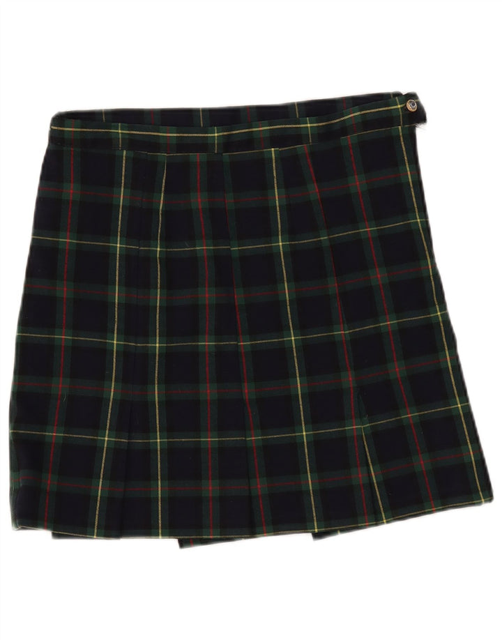 Vintage Womens Low Waist Mini Pleated Skirt W30 Medium Navy Blue Check