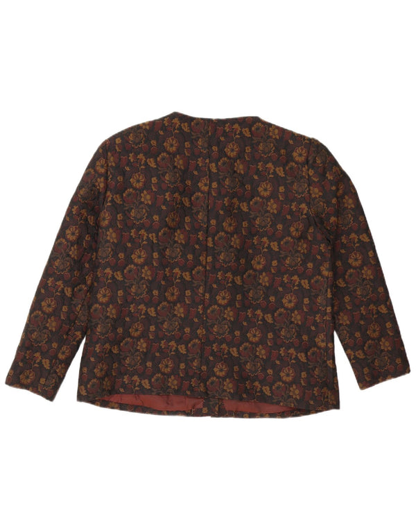 Vintage Womens 5 Button Blazer Jacket UK 16 Large Brown Floral