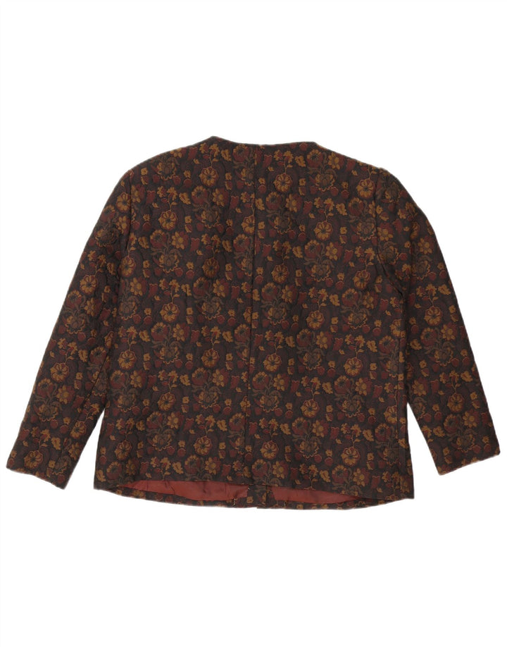 Vintage Womens 5 Button Blazer Jacket UK 16 Large Brown Floral