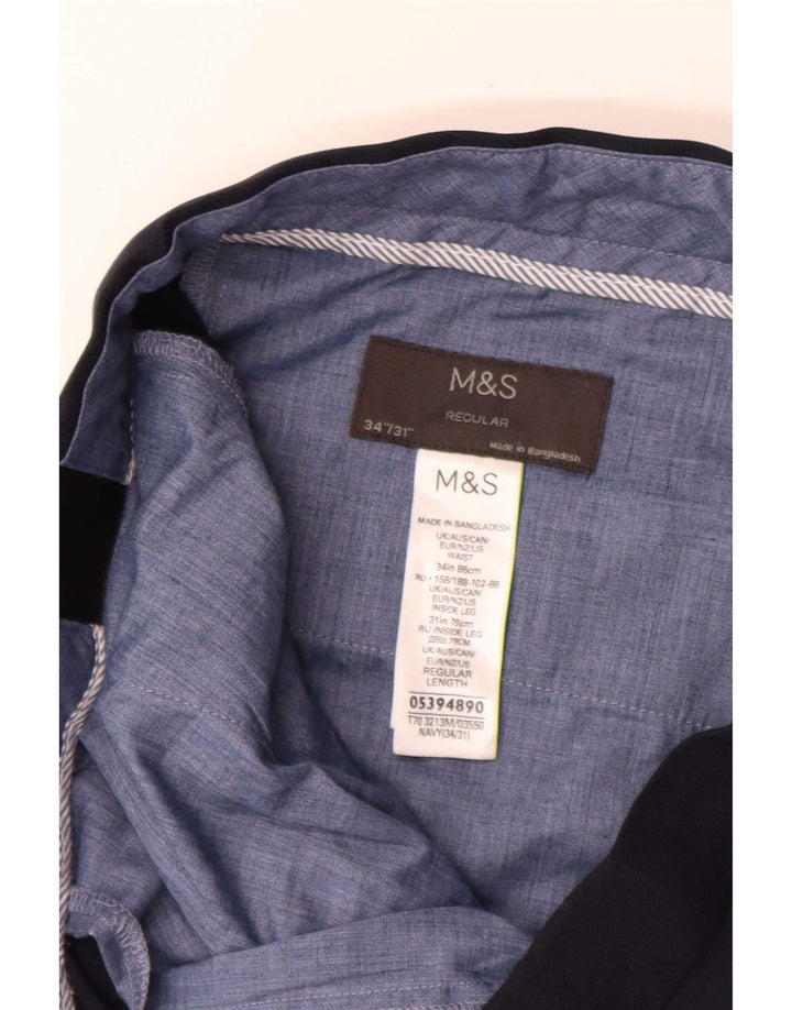 Marks & Spencer Mens Regular Chino Trousers W34 L31 Navy Blue Polyester