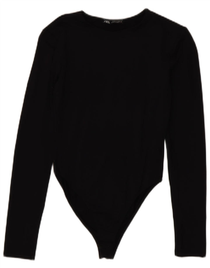 Zara Womens Long Sleeve Bodysuit UK 8 Small Black Polyamide