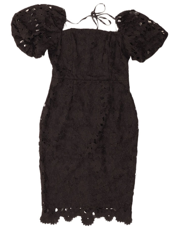 Lipsy Womens Off Shoulder Bodycon Dress UK 14 Large Black Floral Polyester