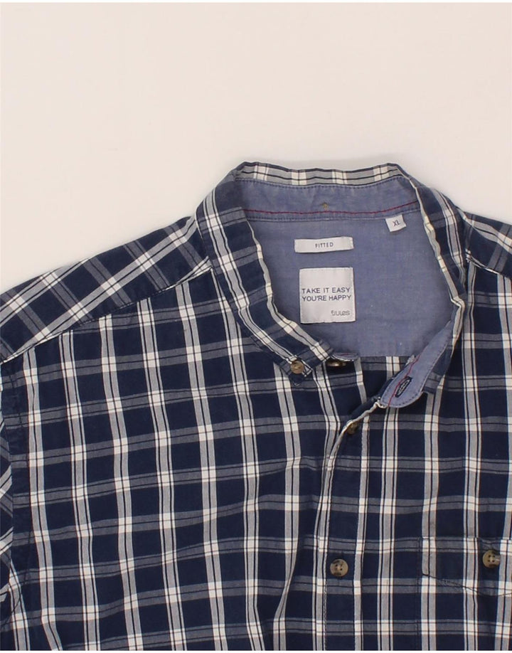 JULES Mens Fitted Shirt XL Navy Blue Check Cotton Vintage Jules and Second-Hand Jules from Messina Hembry 