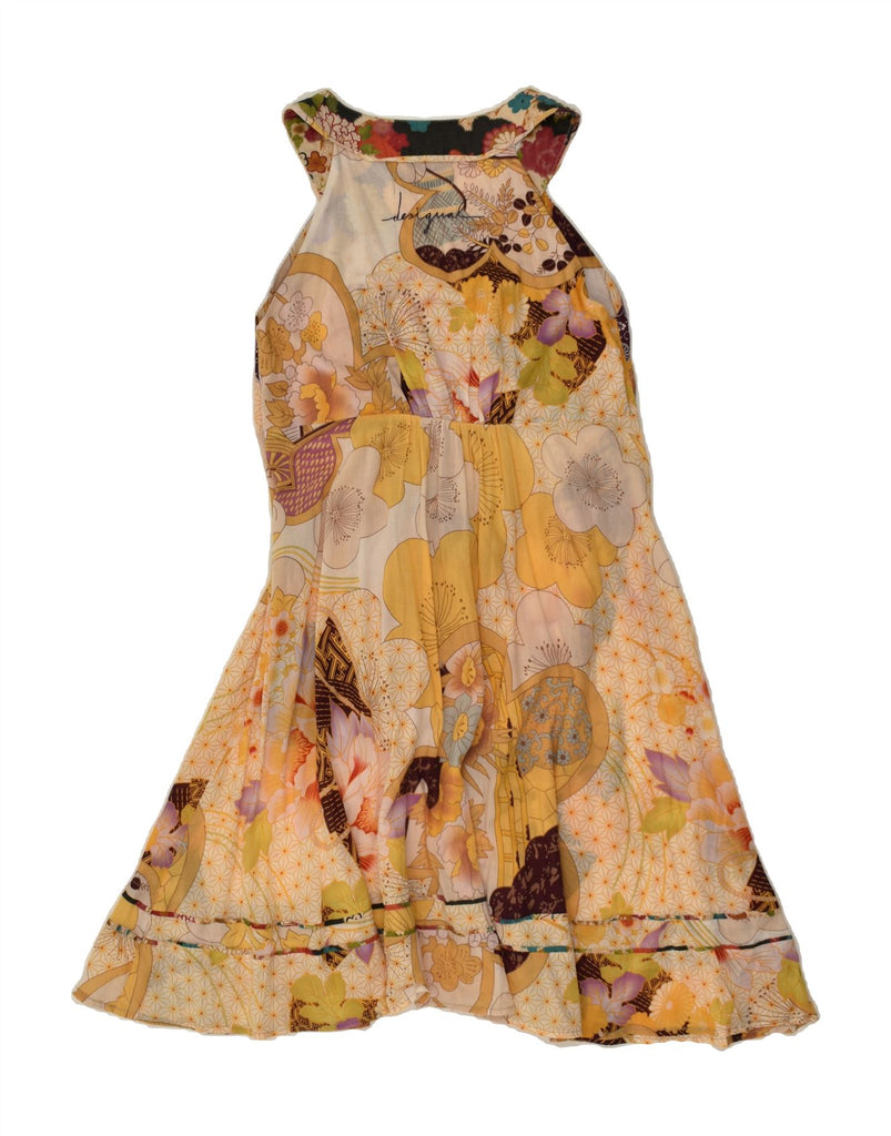 DESIGUAL Womens Abstract Pattern A-Line Dress EU 38 Medium Yellow Floral | Vintage Desigual | Thrift | Second-Hand Desigual | Used Clothing | Messina Hembry 