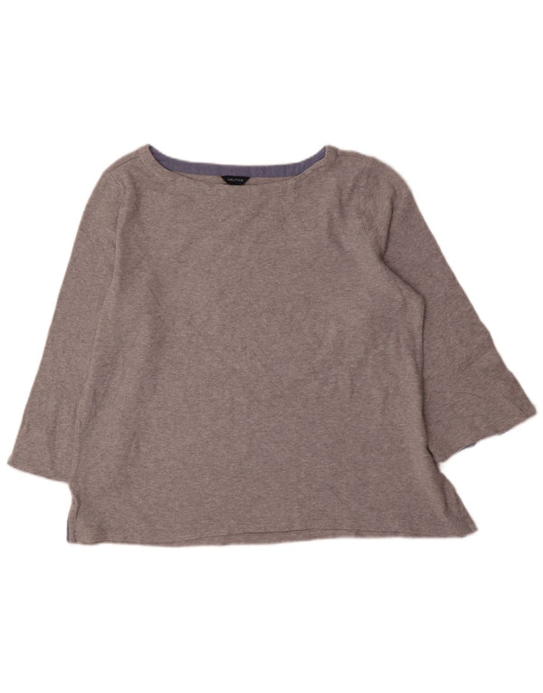 Nautica Womens Top 3/4 Sleeve UK 18 XL Grey Cotton