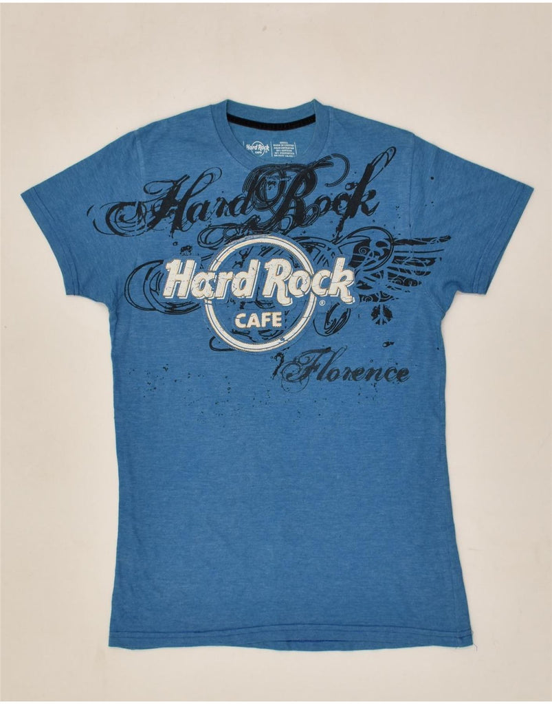 HARD ROCK CAFE Womens Florence Graphic T-Shirt Top UK 10 Small Blue Cotton | Vintage Hard Rock Cafe | Thrift | Second-Hand Hard Rock Cafe | Used Clothing | Messina Hembry 