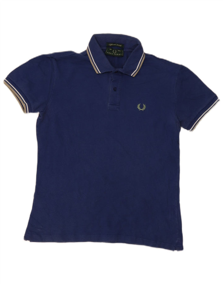 Fred Perry Mens Polo Shirt Small Navy Blue Striped Cotton