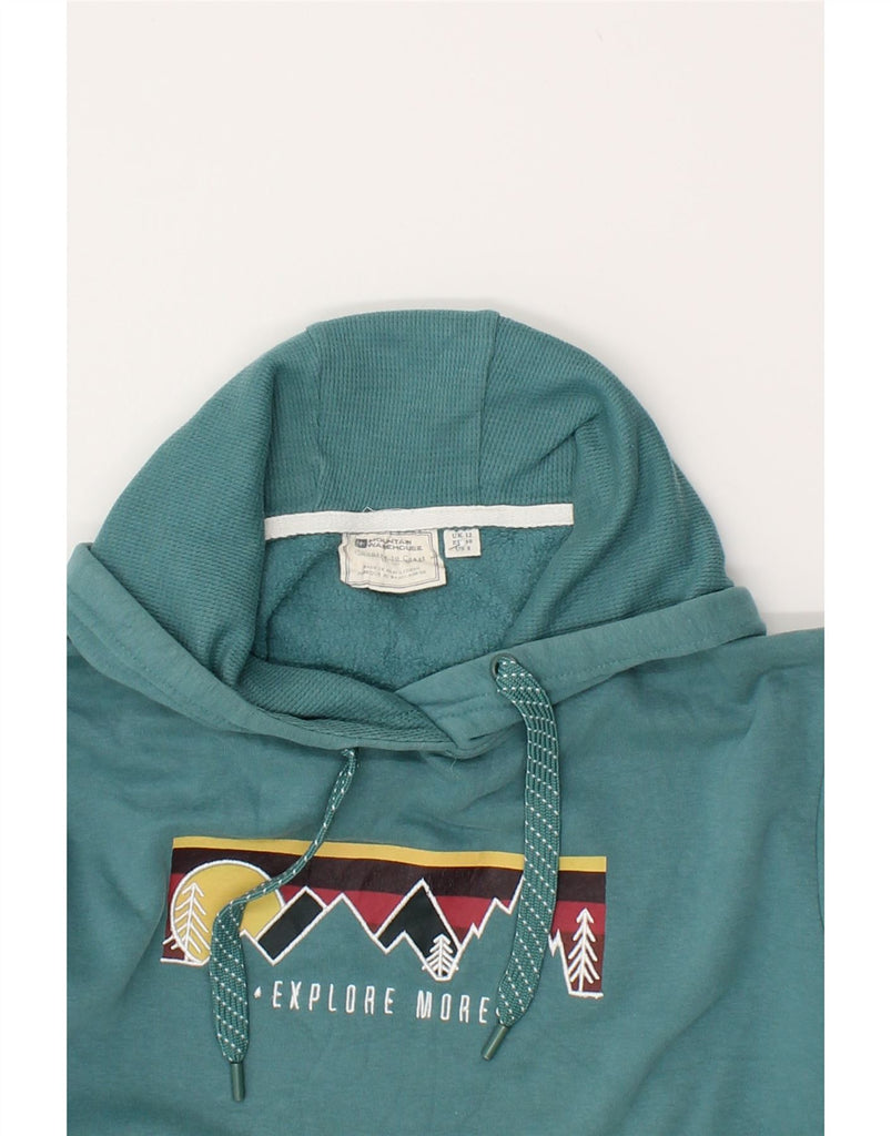 MOUNTAIN WAREHOUSE Womens Graphic Hoodie Jumper UK 12 Medium Green Cotton | Vintage Mountain Warehouse | Thrift | Second-Hand Mountain Warehouse | Used Clothing | Messina Hembry 