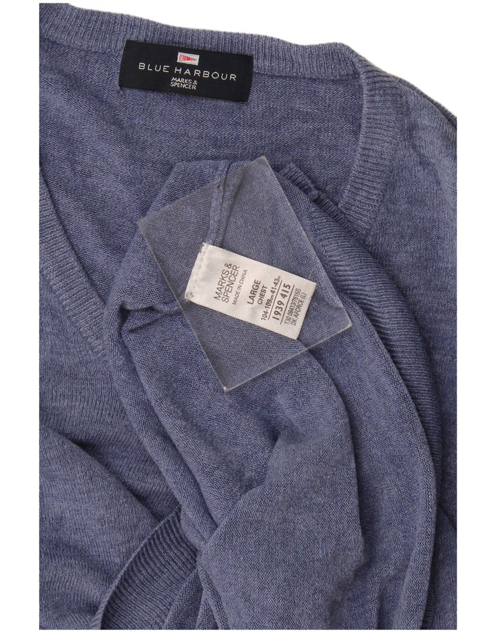 Marks & Spencer Mens Blue Harbour V-Neck Jumper Sweater Large Blue Acrylic