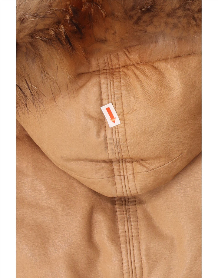 PEUTEREY Womens Hooded Padded Leather Jacket UK 10 Small Brown Leather