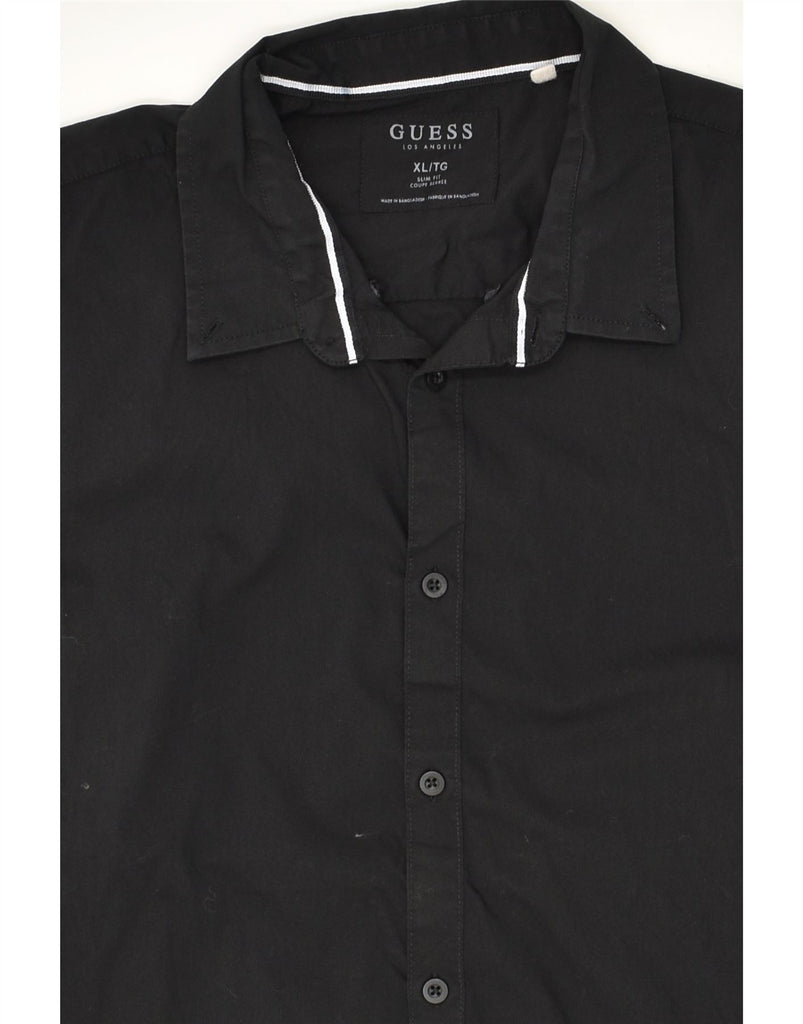 GUESS Mens Short Sleeve Slim Fit Shirt XL Black Polyester | Vintage Guess | Thrift | Second-Hand Guess | Used Clothing | Messina Hembry 