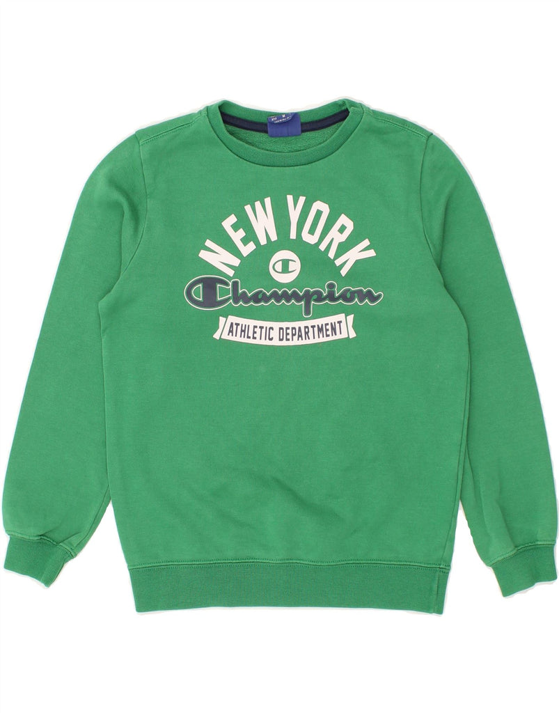 CHAMPION Boys New York Graphic Hoodie Jumper 9-10 Years Medium Green | Vintage Champion | Thrift | Second-Hand Champion | Used Clothing | Messina Hembry 