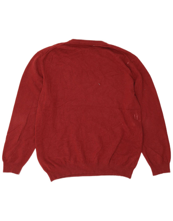 Gant Mens V-Neck Jumper Sweater 3XL Burgundy Merino Wool