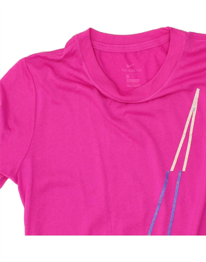 NIKE Womens Dri Fit Graphic T-Shirt Top UK 12 Medium Pink Polyester Vintage Nike and Second-Hand Nike from Messina Hembry 