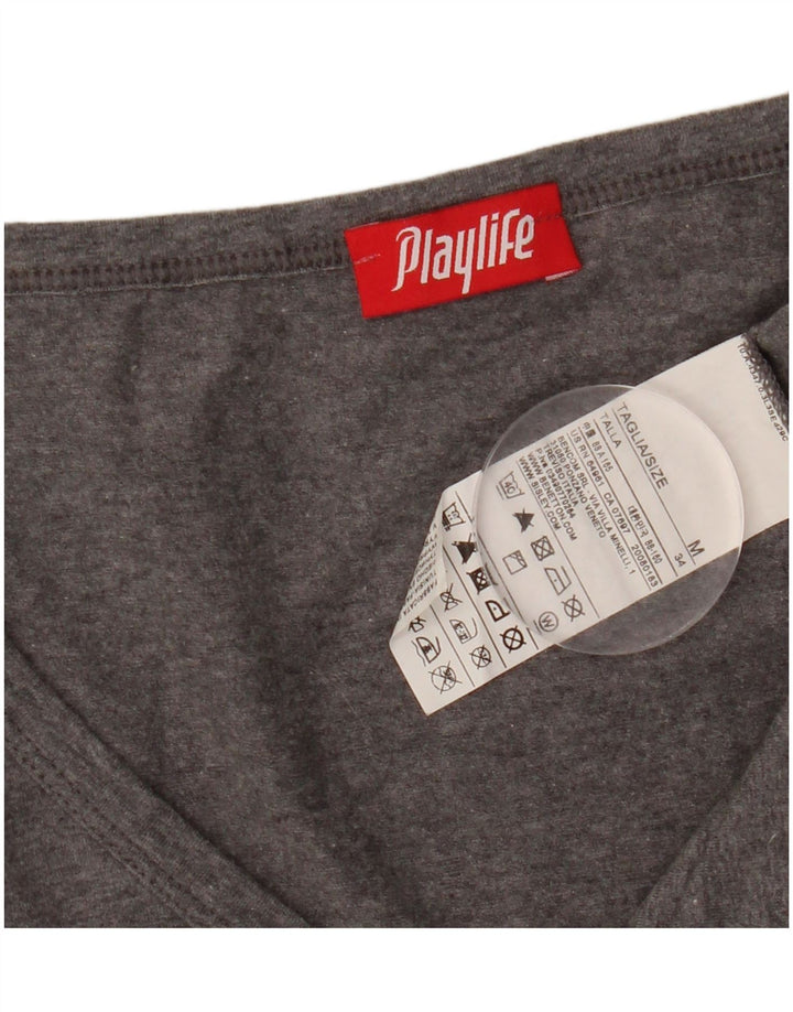 PLAYLIFE Womens Top Long Sleeve UK 12 Medium Grey Cotton
