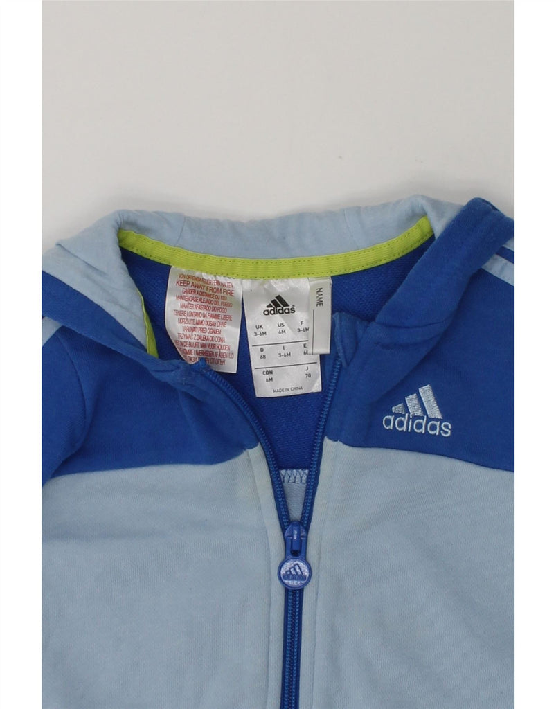 ADIDAS Baby Boys Zip Hoodie Sweater 3-6 Months Blue Colourblock Cotton | Vintage Adidas | Thrift | Second-Hand Adidas | Used Clothing | Messina Hembry 