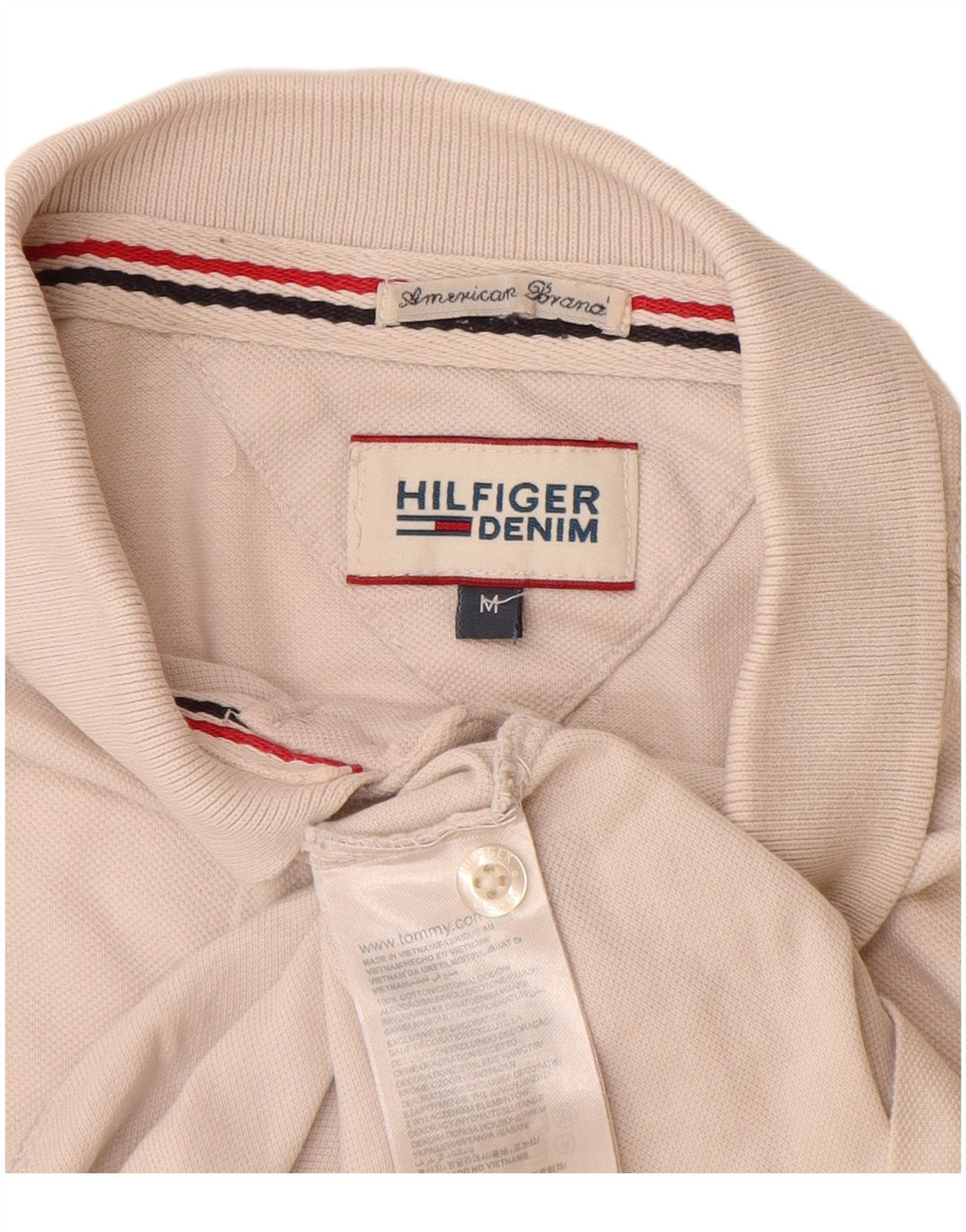 TOMMY HILFIGER Mens Polo Shirt Medium Off White Cotton