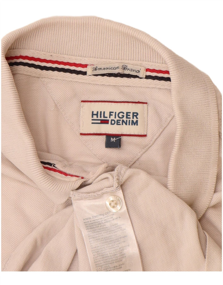 TOMMY HILFIGER Mens Polo Shirt Medium Off White Cotton
