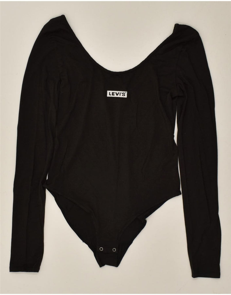 LEVI'S Womens Graphic Long Sleeve Bodysuit UK 12 Medium Black | Vintage Levi's | Thrift | Second-Hand Levi's | Used Clothing | Messina Hembry 