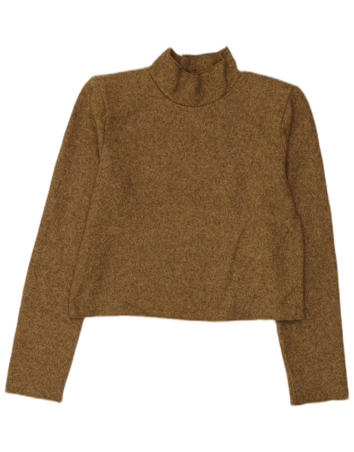 Zara Womens Crop Top Long Sleeve UK 10 Small Green Flecked Polyester