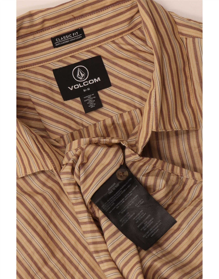 Volcom Mens Short Sleeve Classic Fit Shirt Medium Beige Striped Polyester