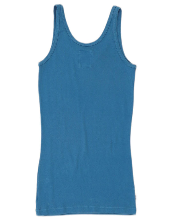 Franklin & Marshall Womens Graphic Vest Top UK 12 Medium Blue Cotton