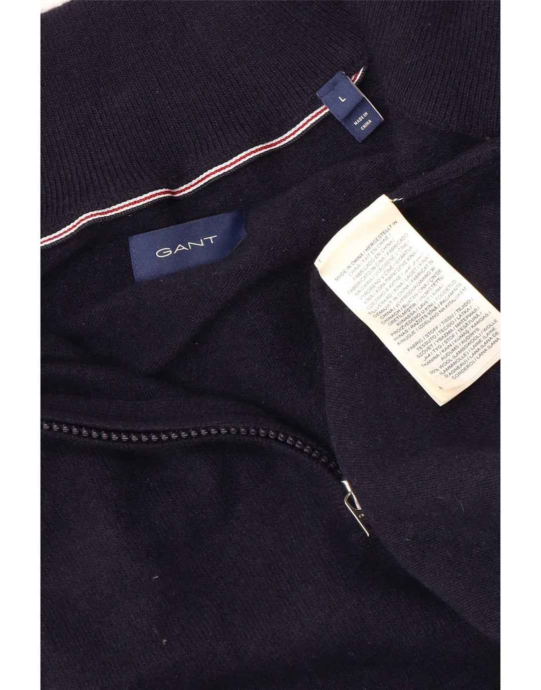 Gant Mens Zip Neck Jumper Sweater Large Navy Blue Wool