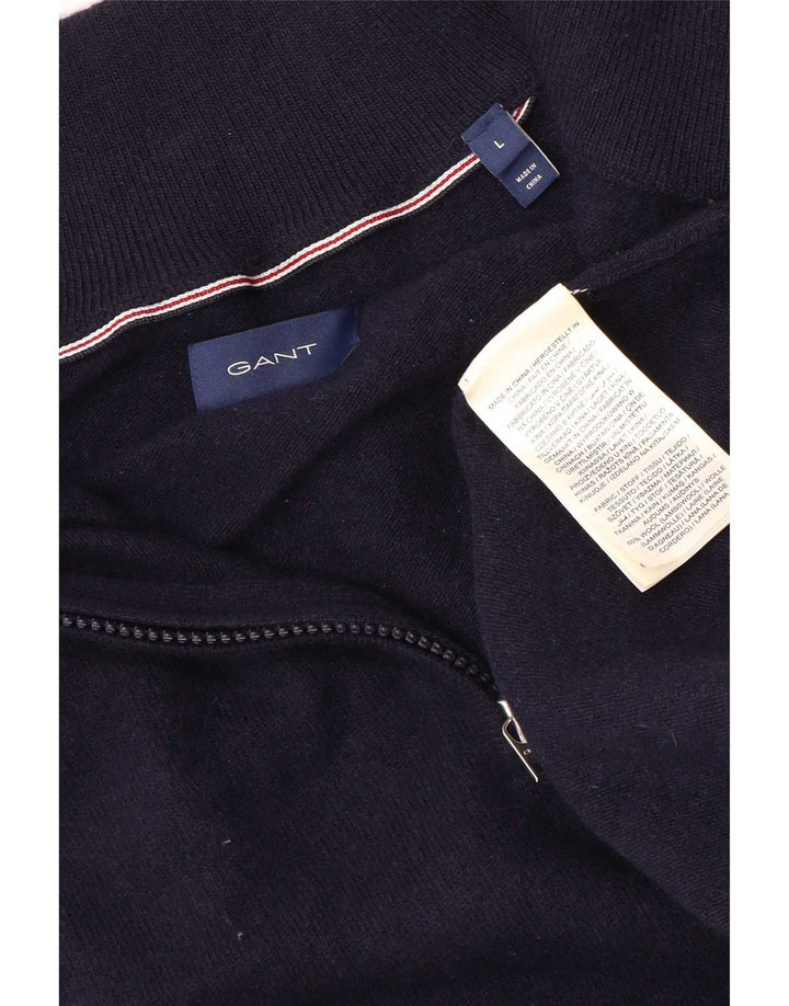 Gant Mens Zip Neck Jumper Sweater Large Navy Blue Wool