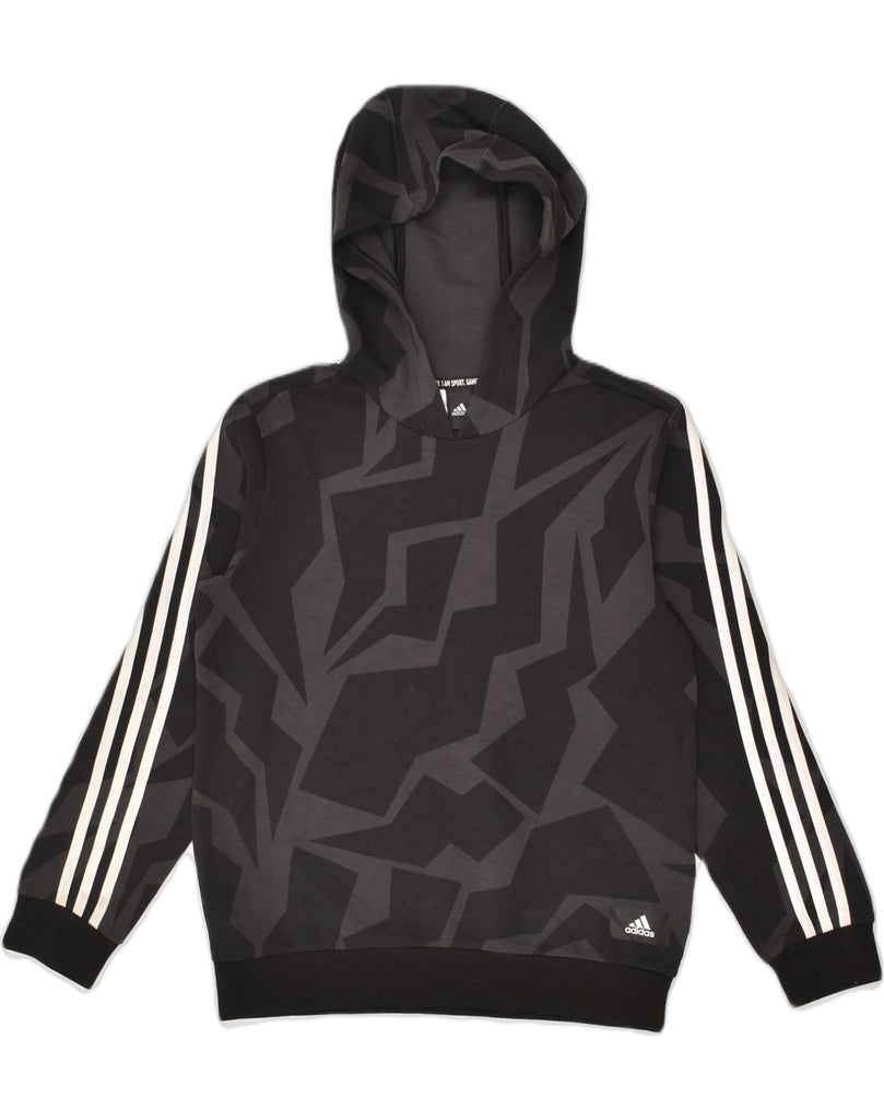 ADIDAS Boys Crazy Pattern Hoodie Jumper 11-12 Years Black Geometric Cotton | Vintage Adidas | Thrift | Second-Hand Adidas | Used Clothing | Messina Hembry 