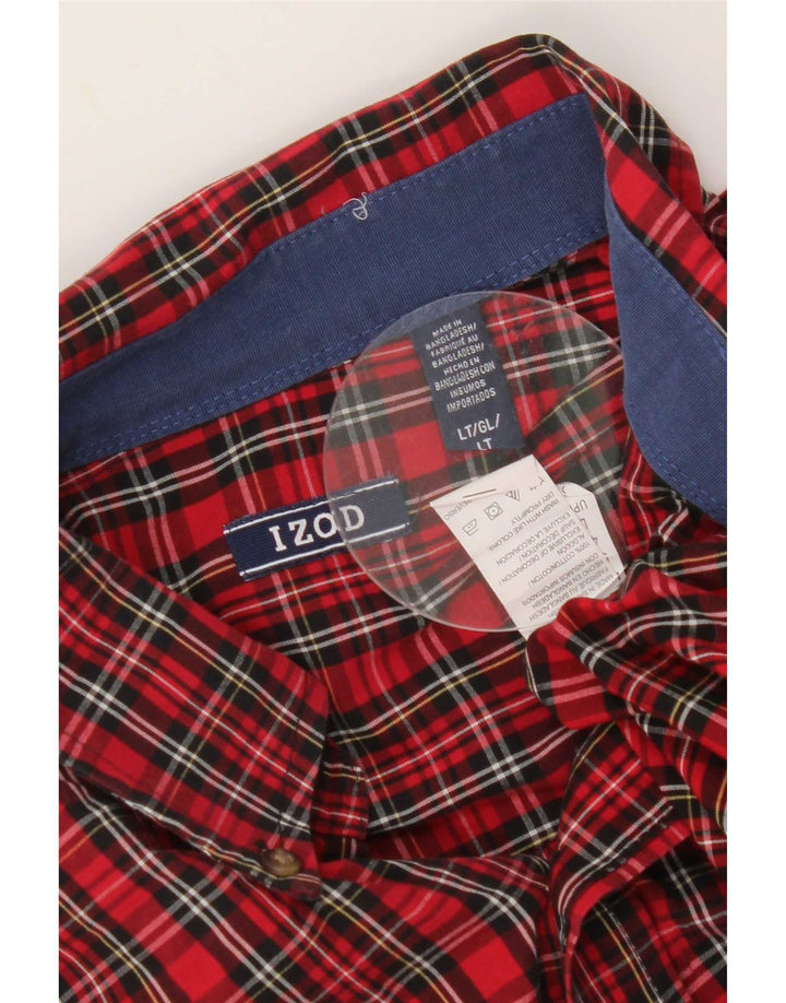 Izod Mens Shirt Large Red Plaid Cotton
