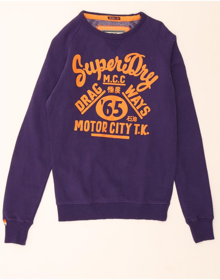 SUPERDRY Womens Oversized Graphic Sweatshirt Jumper UK 10 Small Purple Vintage Superdry and Second-Hand Superdry from Messina Hembry 