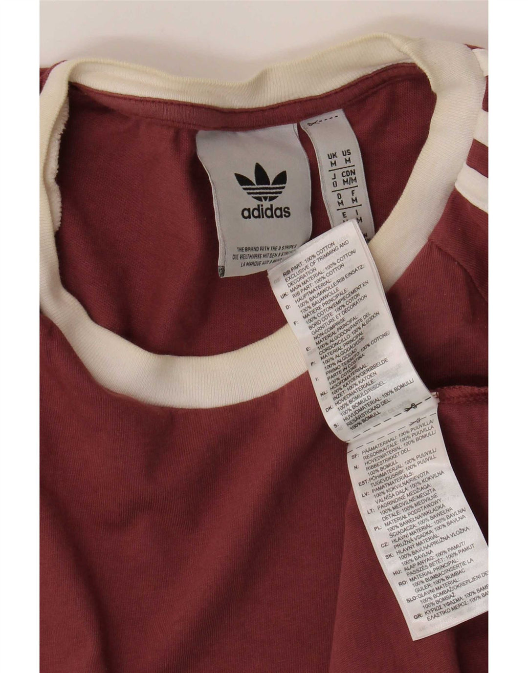 Adidas Mens T-Shirt Top Medium Burgundy Cotton