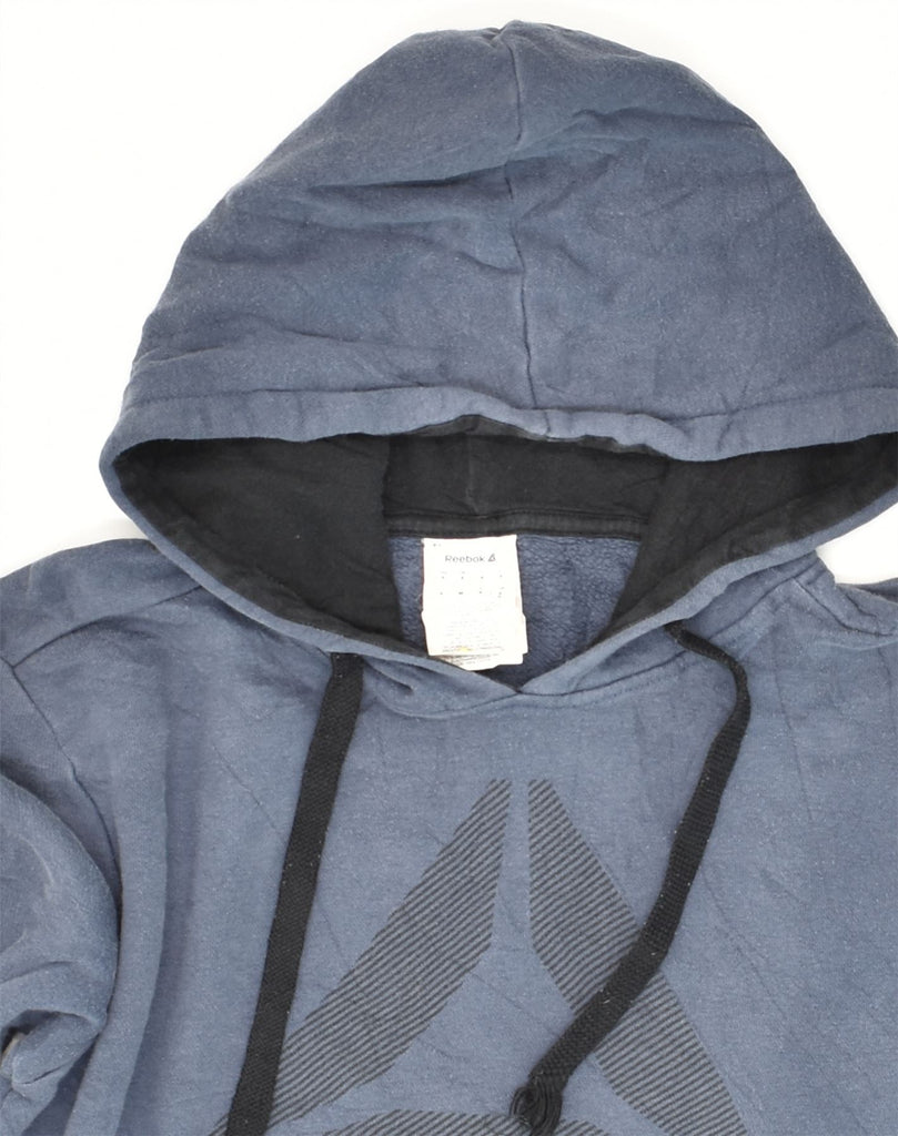 REEBOK Mens Graphic Hoodie Jumper Small Blue Cotton | Vintage Reebok | Thrift | Second-Hand Reebok | Used Clothing | Messina Hembry 