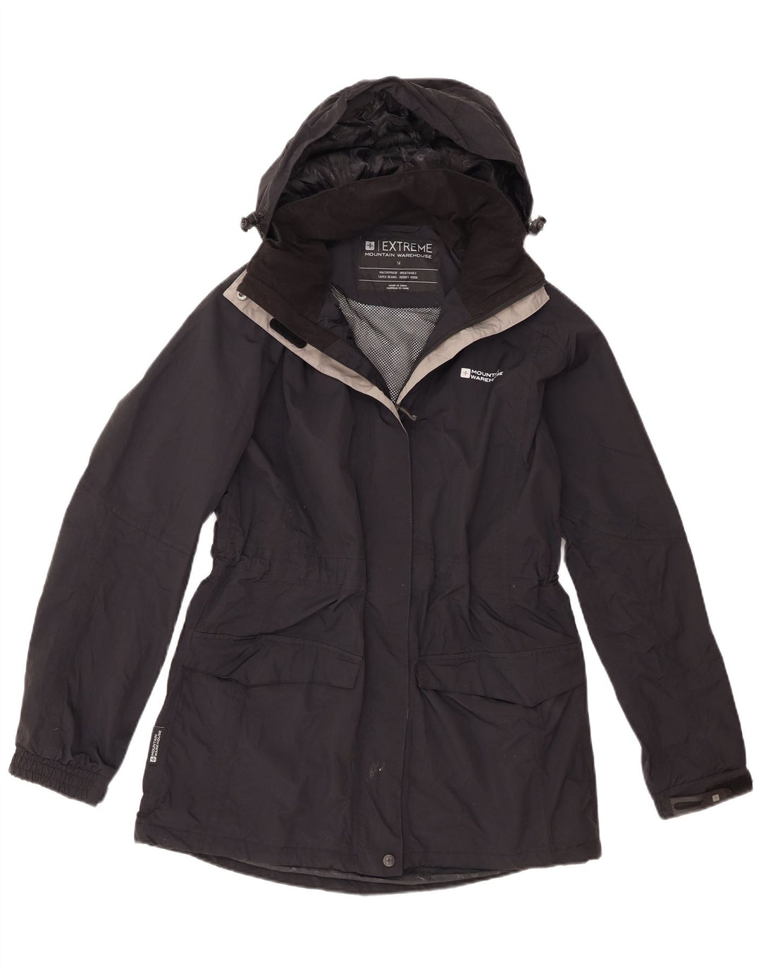 Mountain Warehouse Womens Hooded Rain Jacket UK 14 Large Black Nylon