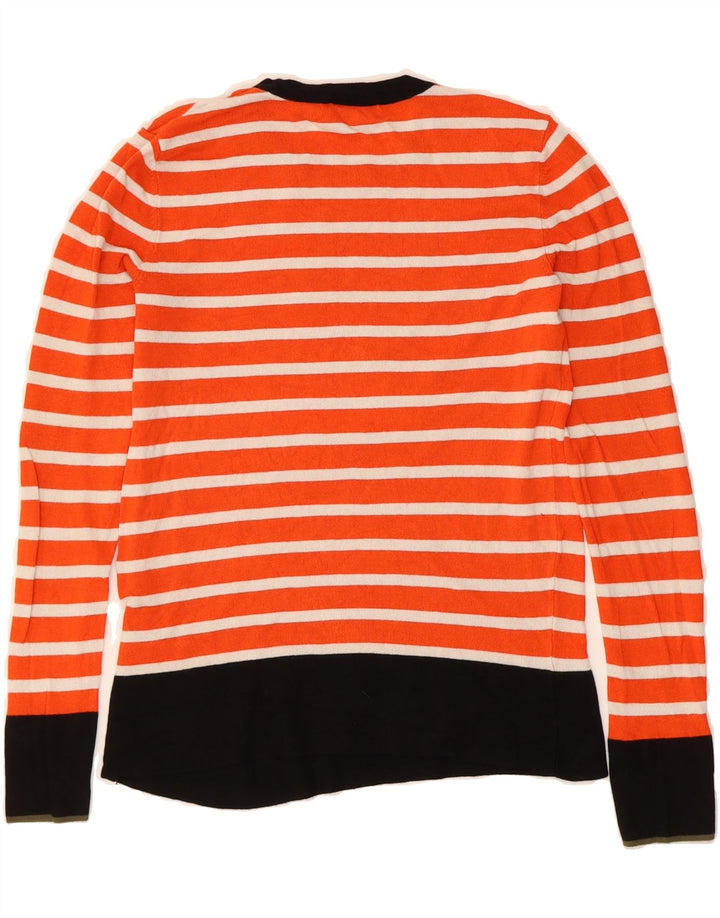 WAREHOUSE Womens Crew Neck Jumper Sweater UK 8 Small Orange Striped Rayon Vintage Warehouse and Second-Hand Warehouse from Messina Hembry 