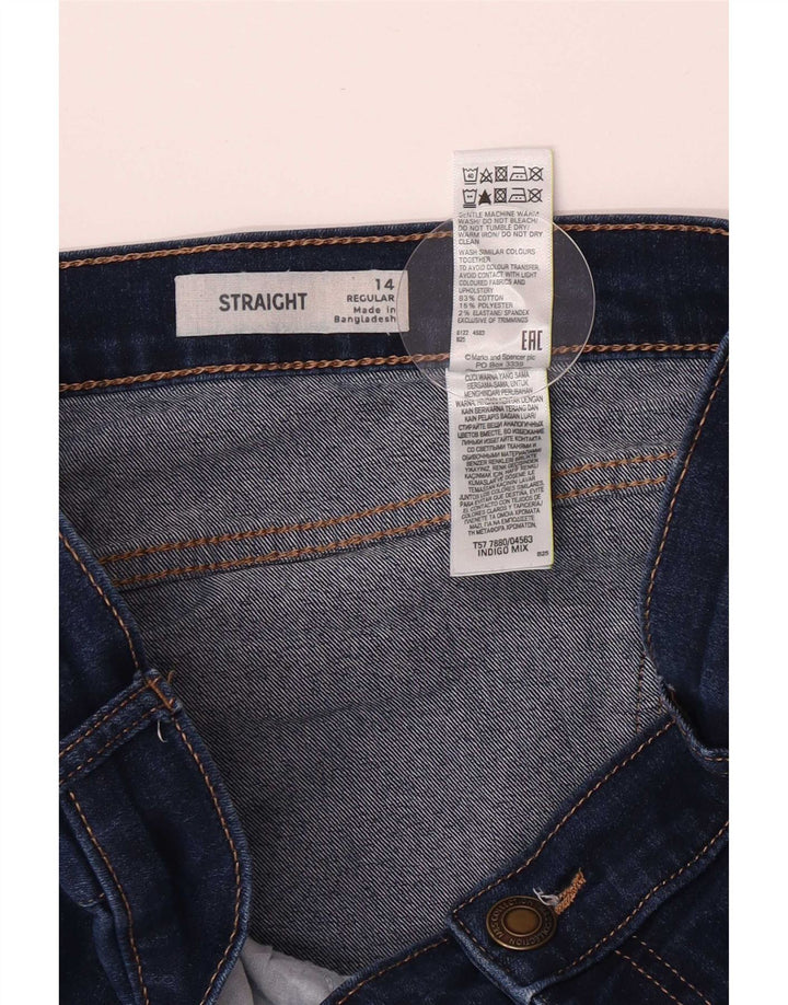 Marks & Spencer Womens Straight Jeans UK 14 Medium W30 L29 Navy Blue Cotton
