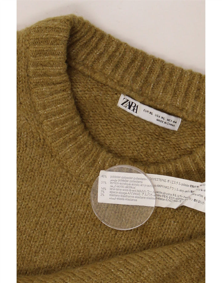 ZARA Mens Crew Neck Jumper Sweater XL Khaki Polyester