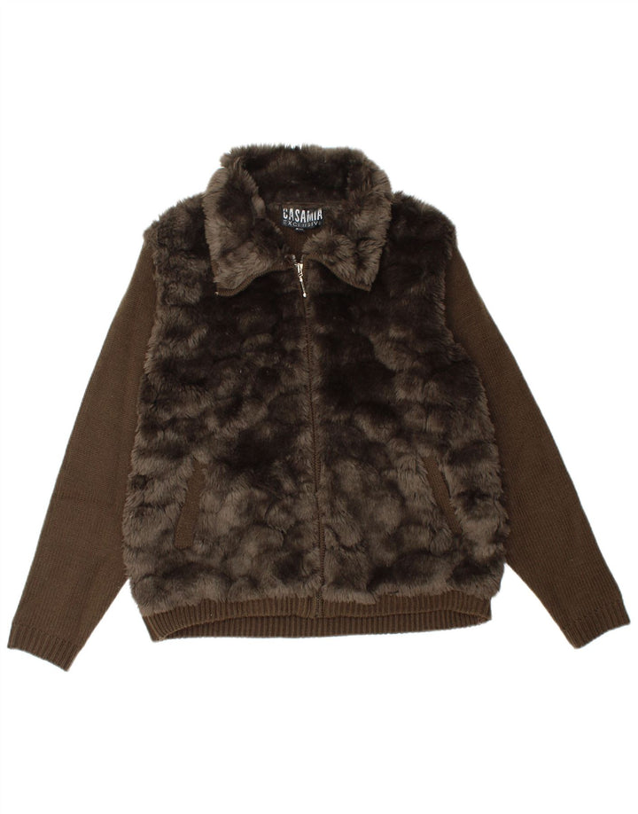 CASAMIA Womens Cardigan Sweater UK 10 Small Brown Acrylic